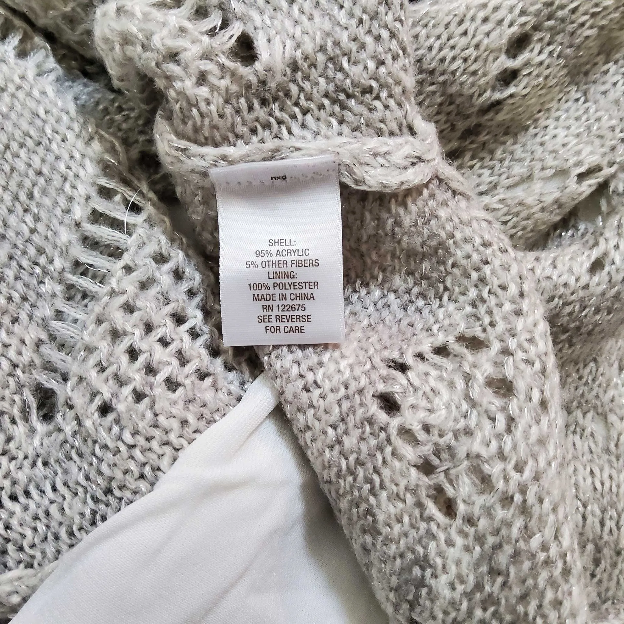 Park Slope Silver Cowl Neck Sweater with Metallic Embroidery and Camisole Lining, Women's Size 1X