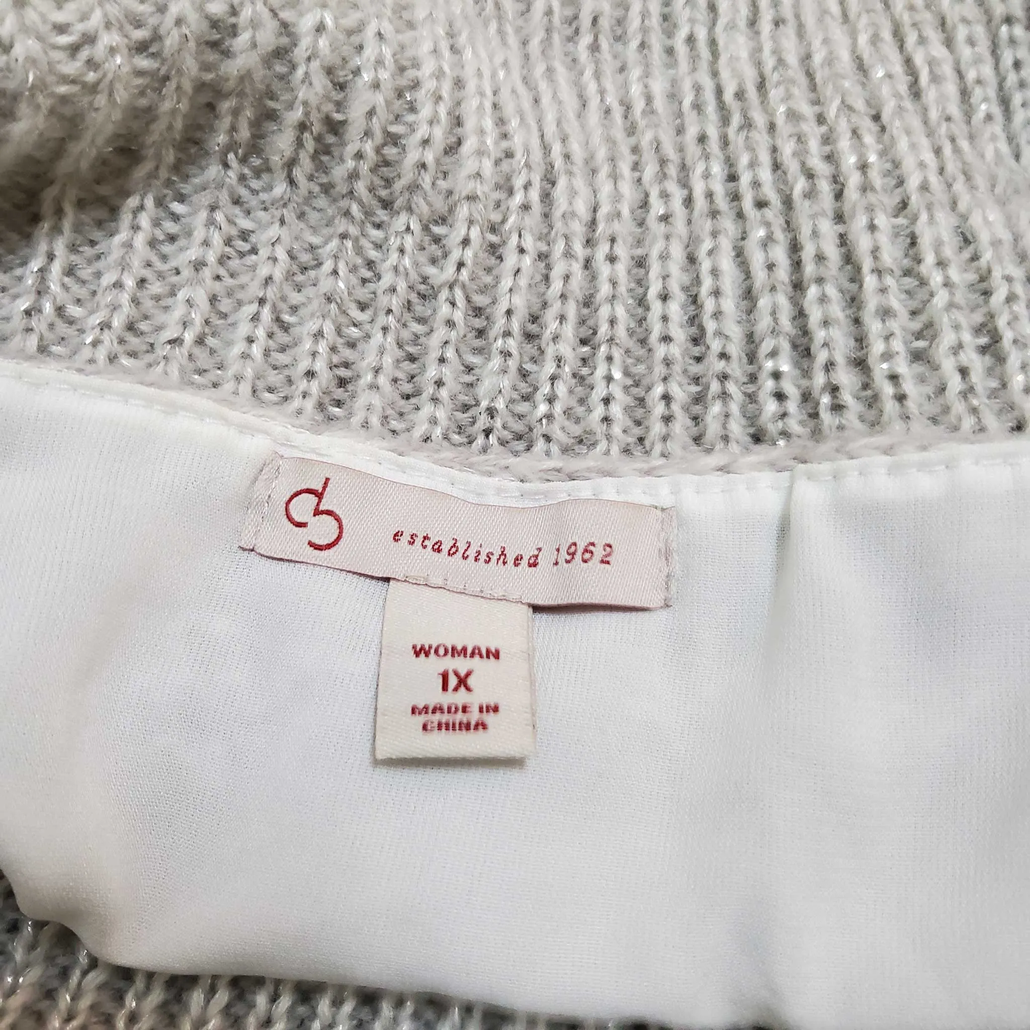 Park Slope Silver Cowl Neck Sweater with Metallic Embroidery and Camisole Lining, Women's Size 1X