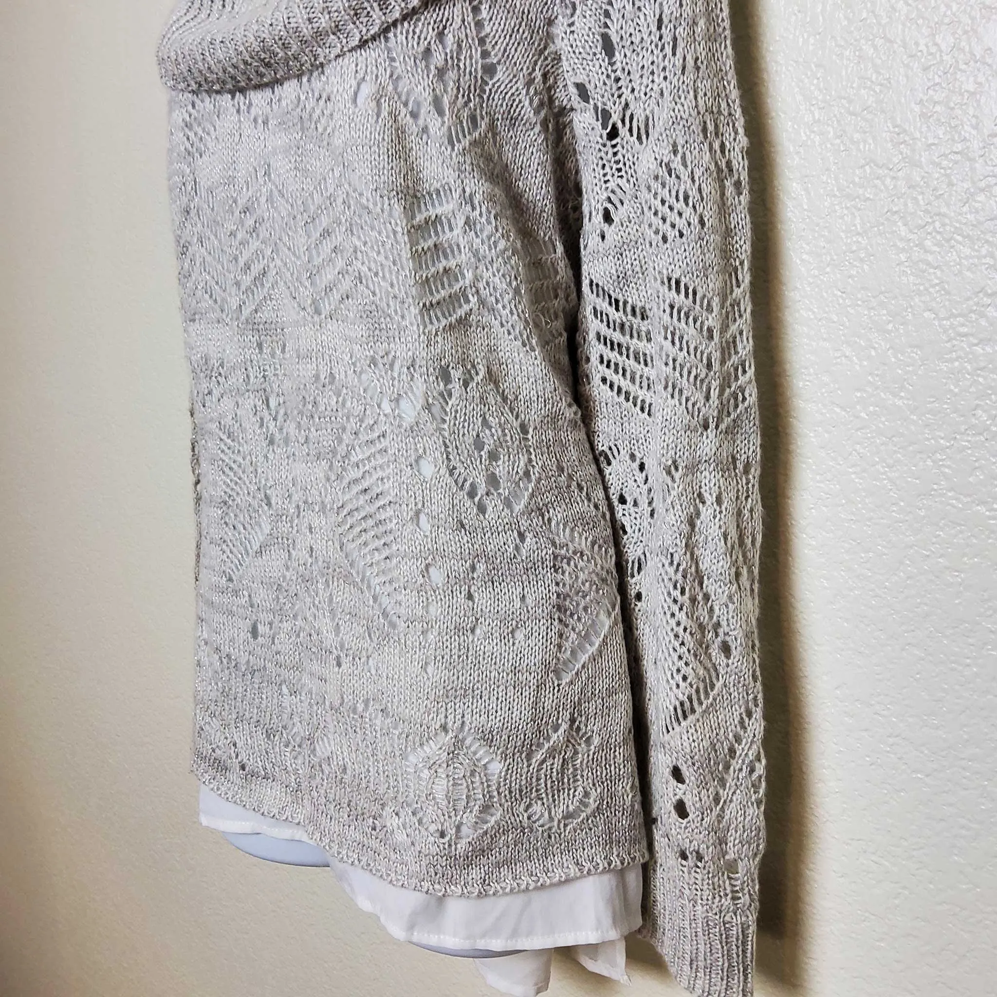 Park Slope Silver Cowl Neck Sweater with Metallic Embroidery and Camisole Lining, Women's Size 1X