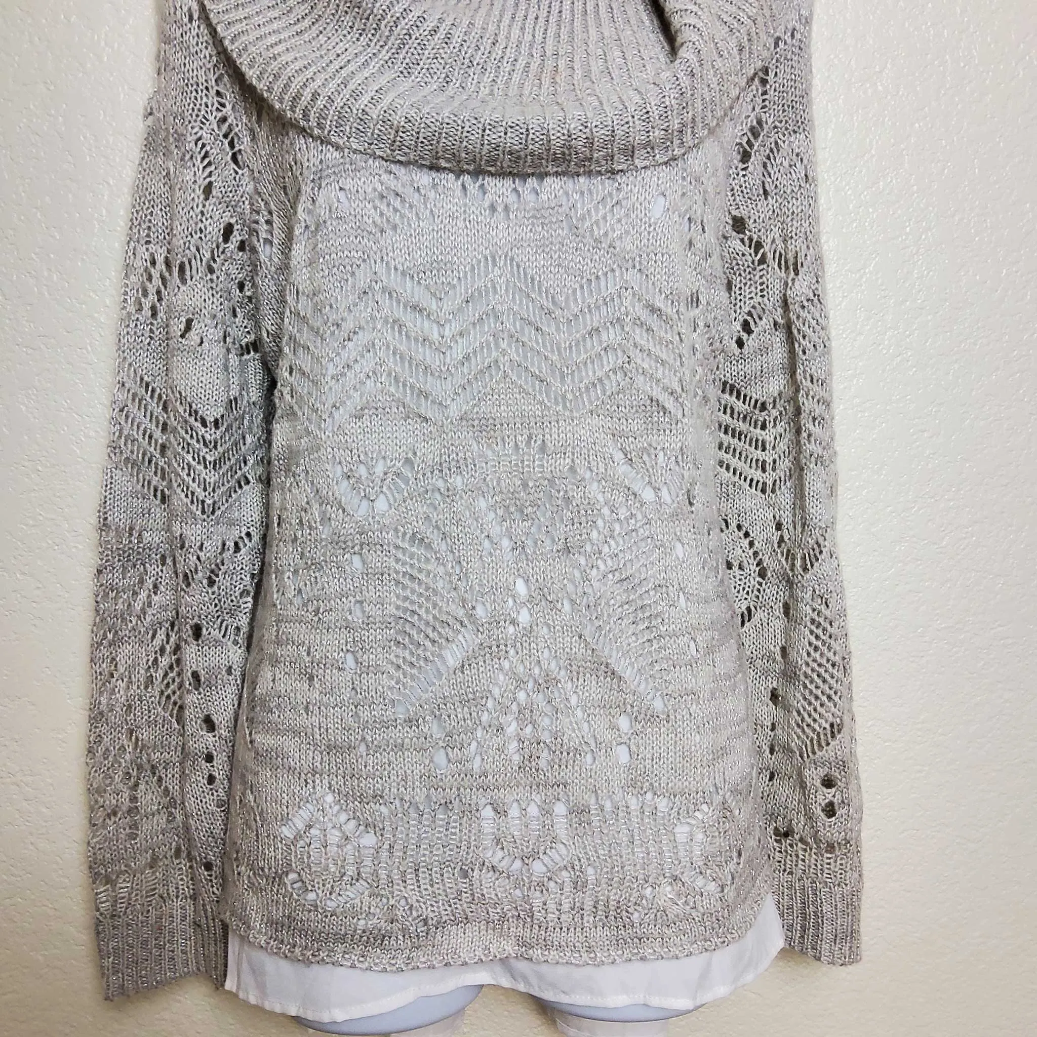 Park Slope Silver Cowl Neck Sweater with Metallic Embroidery and Camisole Lining, Women's Size 1X