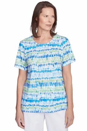 Parrot Cay Jewel Pleated Neck Tee Overlock Edging HighNeckline