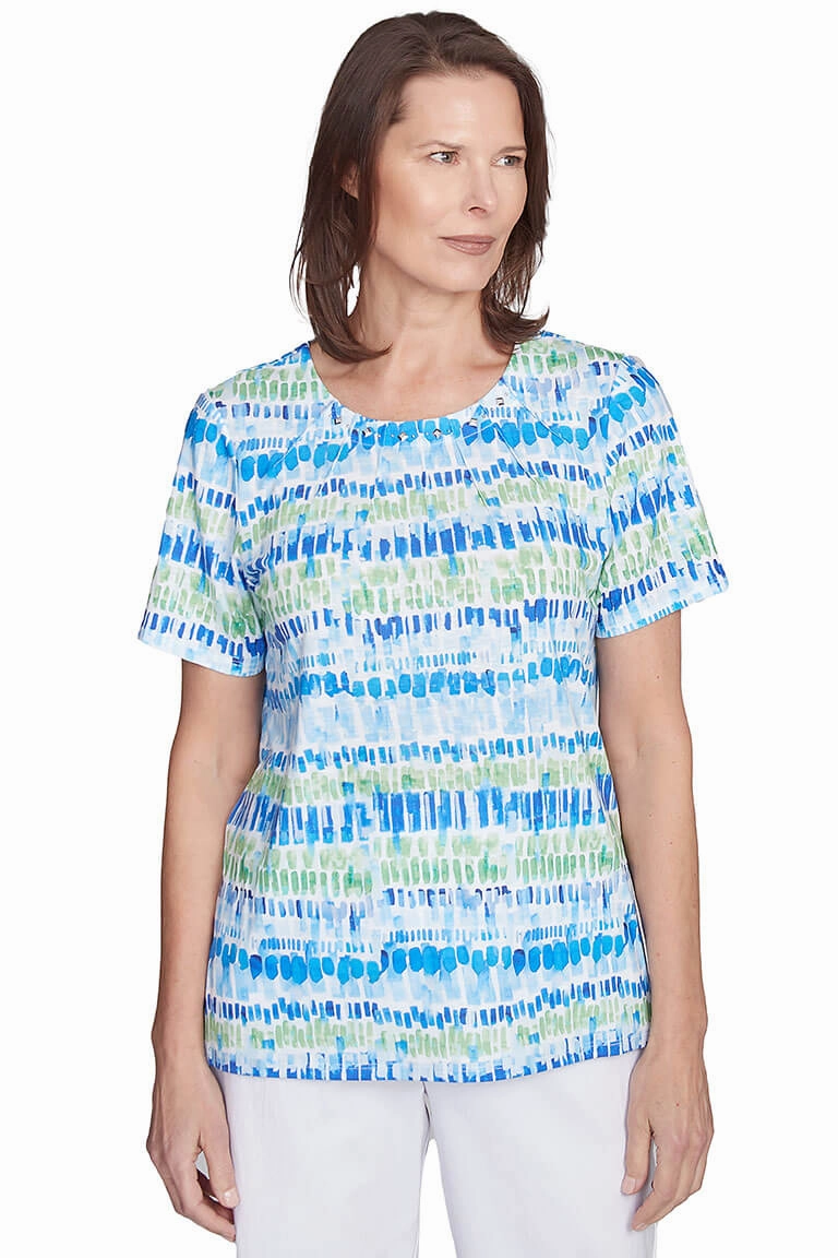Parrot Cay Jewel Pleated Neck Tee Trendy Cardigan Flexible Material