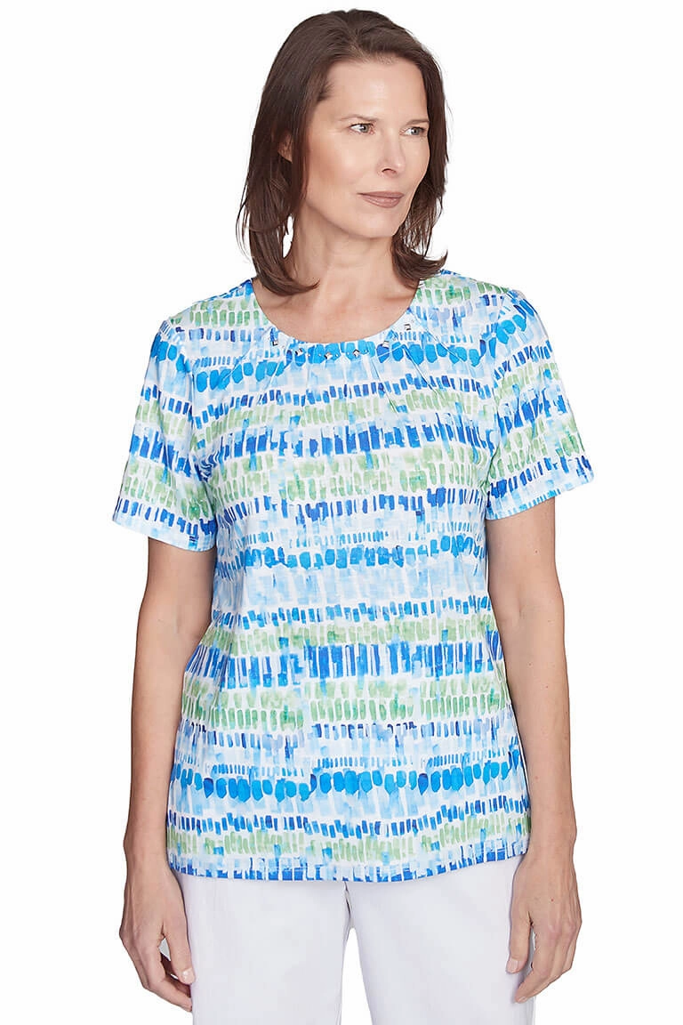 Parrot Cay Jewel Pleated Neck Tee Thermal Regulating Fabric Comfortable Cut