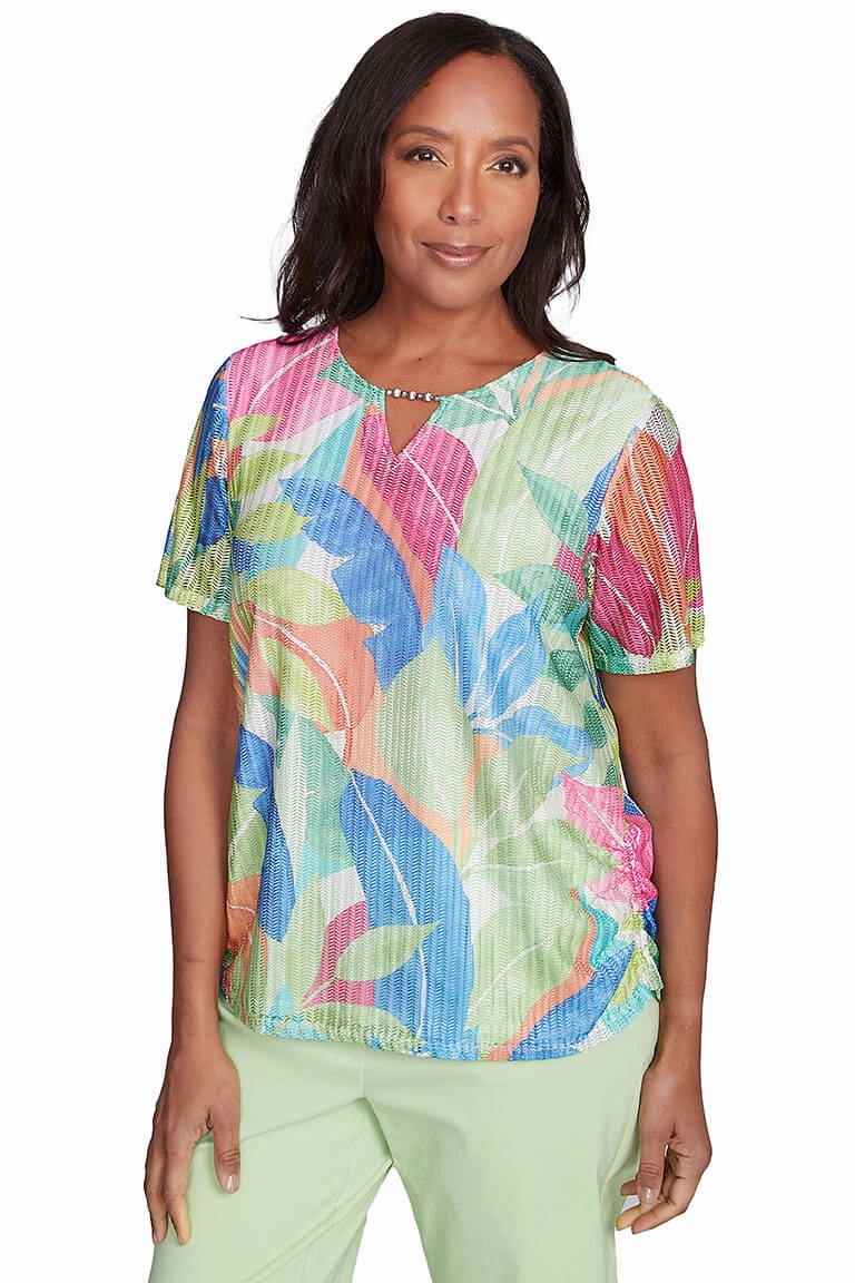 Sweat Absorbent Inner Layer Modern Silhouette Parrot Cay Tropical Mesh Top