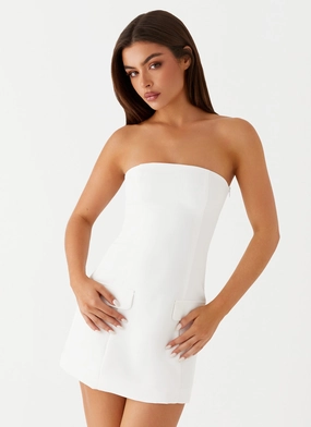 Flattering Waistband Fit Allora Strapless Mini Dress - White