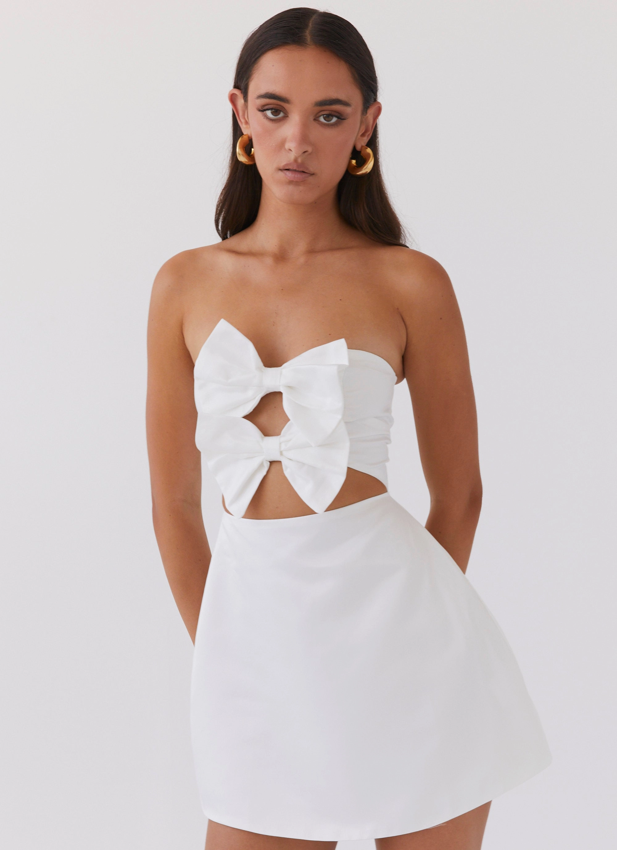 Girl Crush Bow Mini Dress - White Natural Fit Elegant Mood
