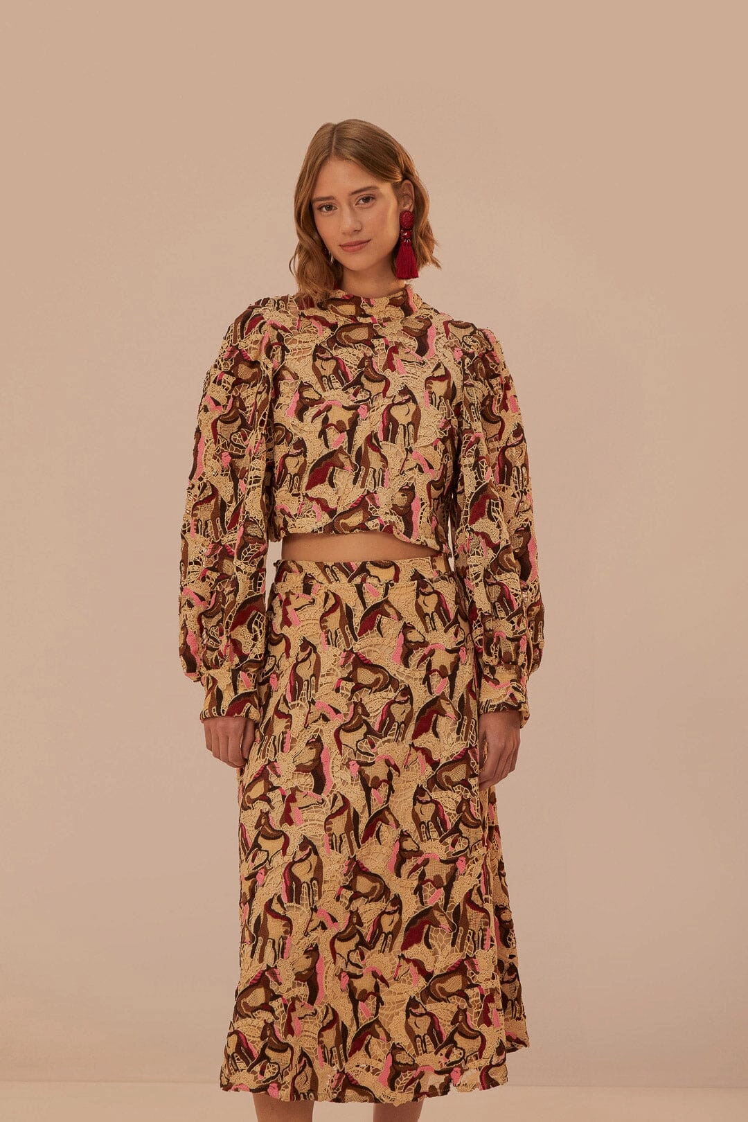 Horses Guipire Midi Skirt in Cream Future Fashion