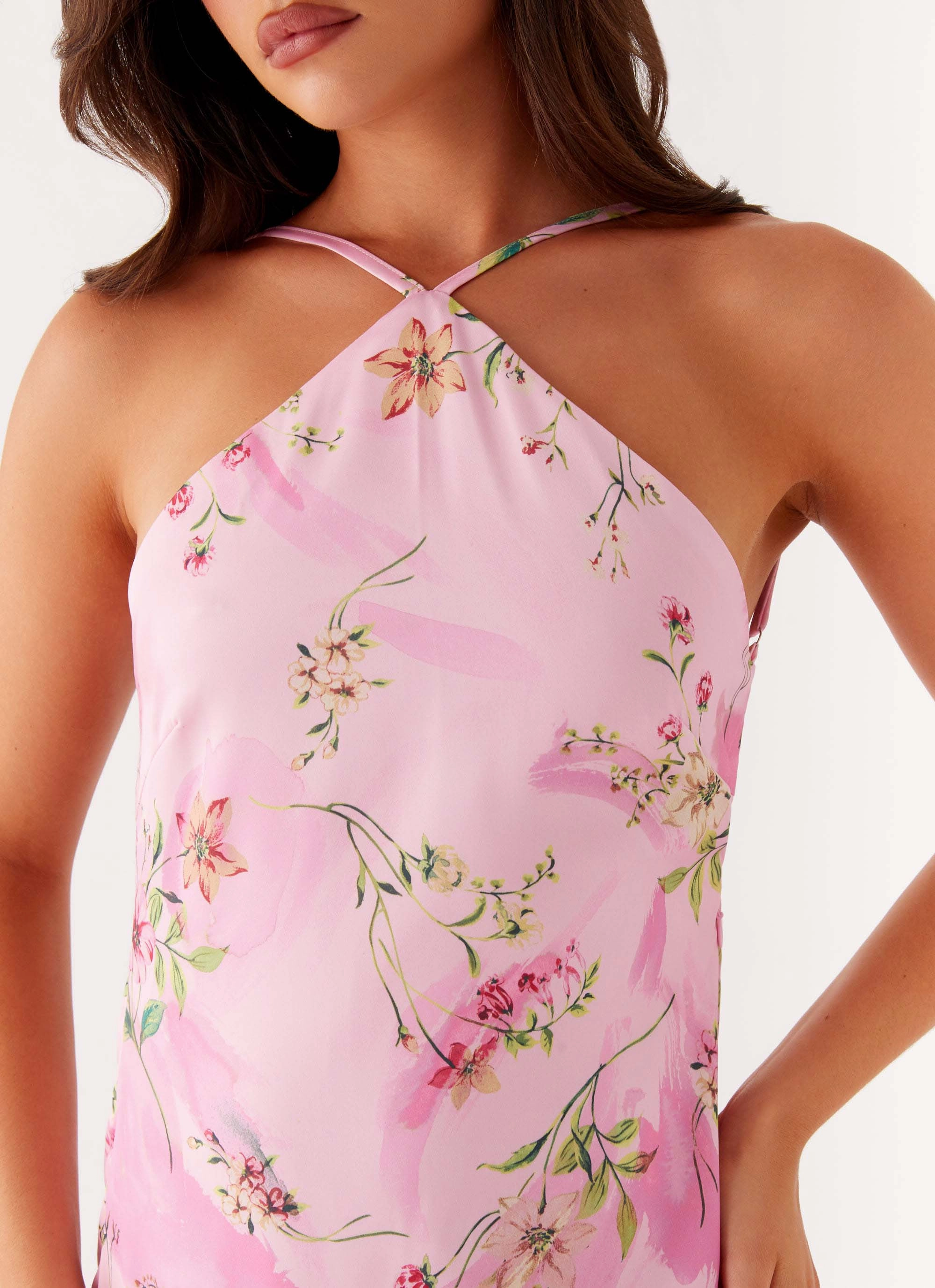 Pascal Maxi Dress - Pink Floral Print Perfect Look classic waist