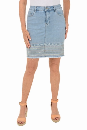 Pastel Rhinestone Hem Denim Skort Flexibility Built-In