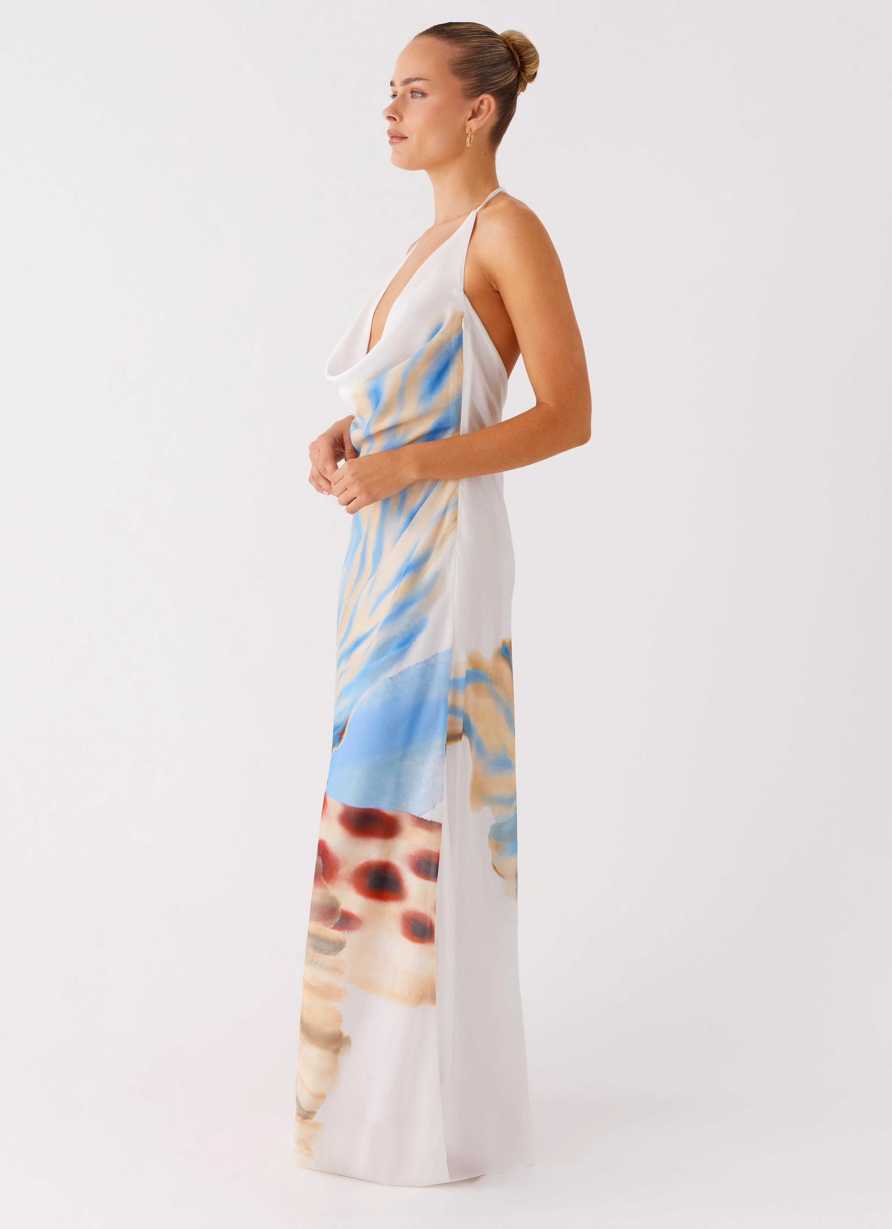 Stars Align Cowl Maxi Dress - White Sea Bloom Back Detail