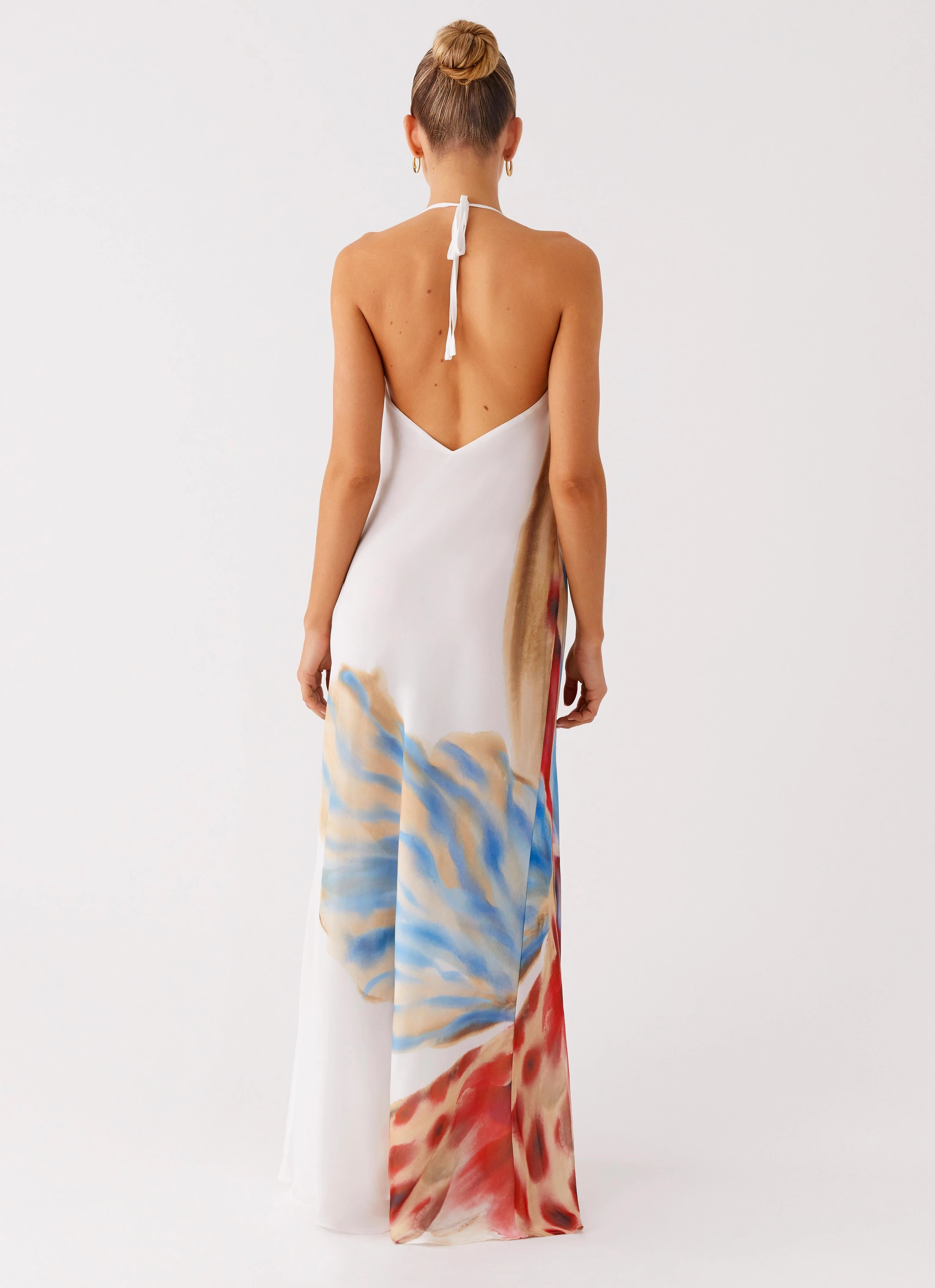 Comfortable Cut Stars Align Cowl Maxi Dress - White Sea Bloom