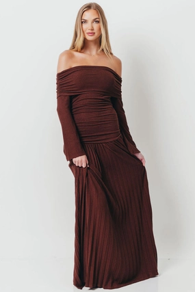 Lennox Long Sleeve Maxi Dress in Brown Everyday-Use Lightweight Material