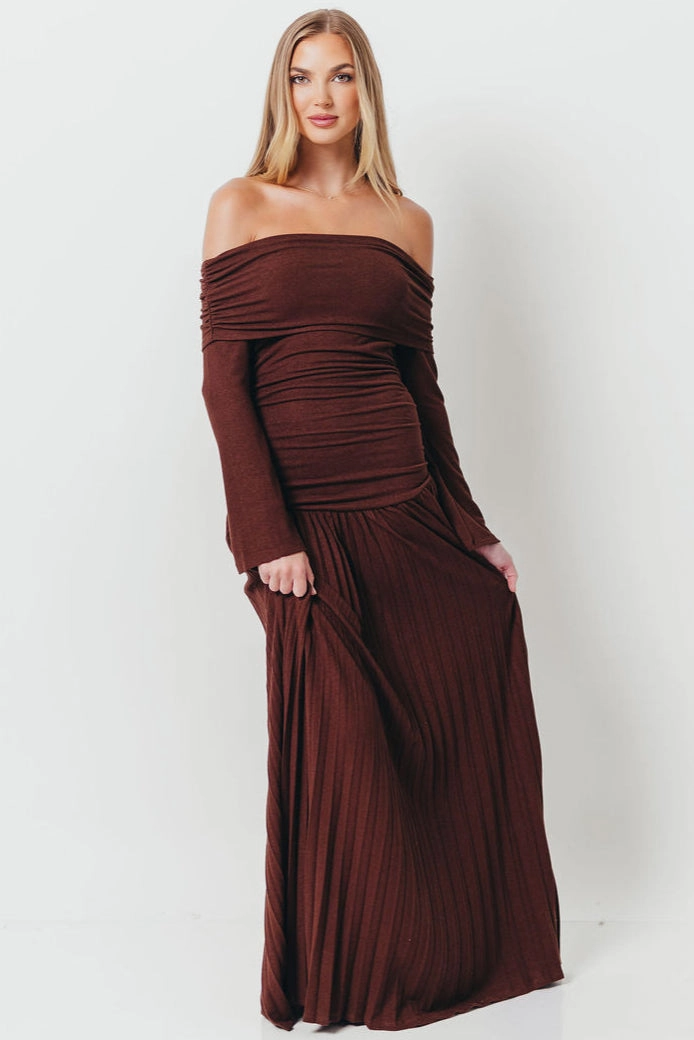 Lennox Long Sleeve Maxi Dress in Brown Everyday-Use Lightweight Material