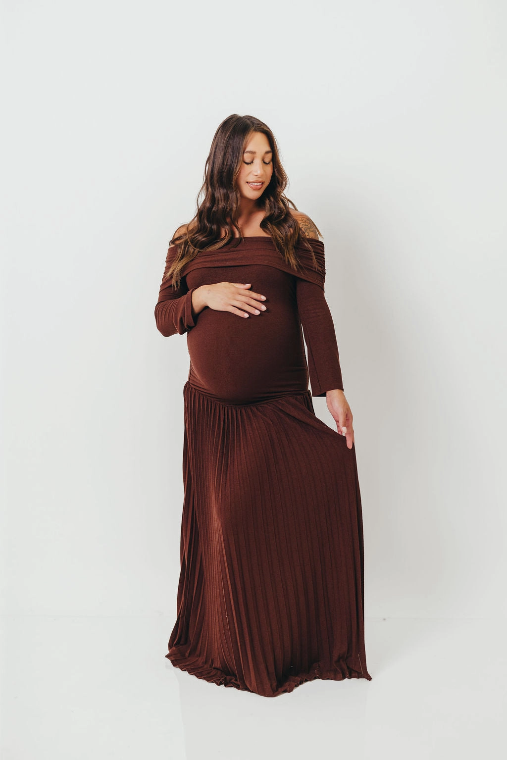Lennox Long Sleeve Maxi Dress in Brown Harmonious Layers Feminine flowing piece