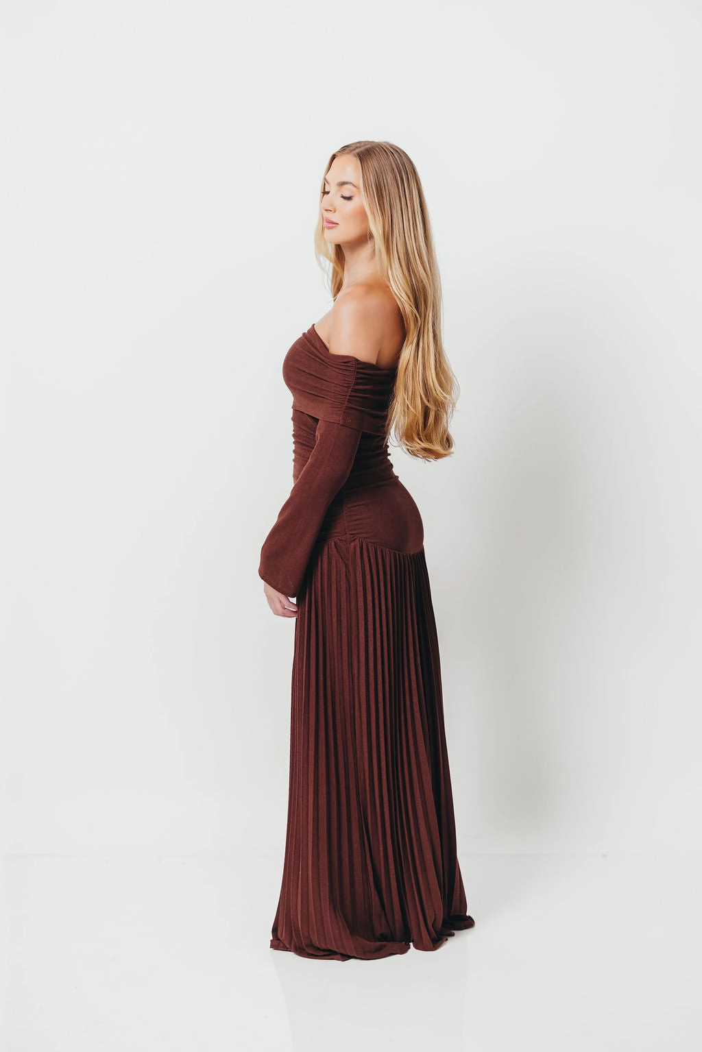 Autumn-Season Lennox Long Sleeve Maxi Dress in Brown