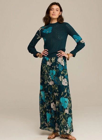 Patricia Sweater Blooming Floral Peacock Blue FlexibleMobility Tapered Side Panels