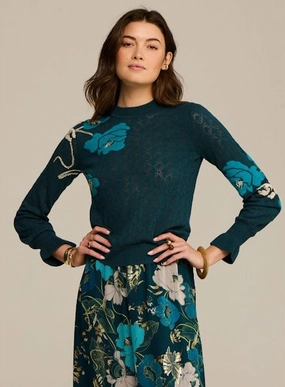 Tear Resistant Reinforcement Patricia Sweater Blooming Floral Peacock Blue