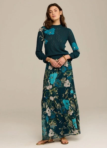 Patricia Sweater Blooming Floral Peacock Blue PaddedInsulation