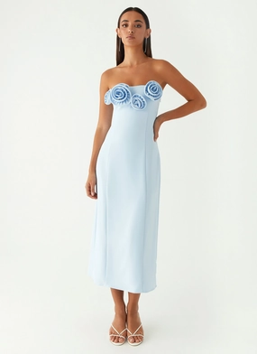 Patsie Strapless Midi Dress - Blue High-waist