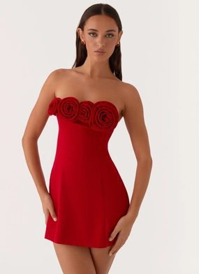 Patsie Strapless Mini Dress - Red Tailored Waistband