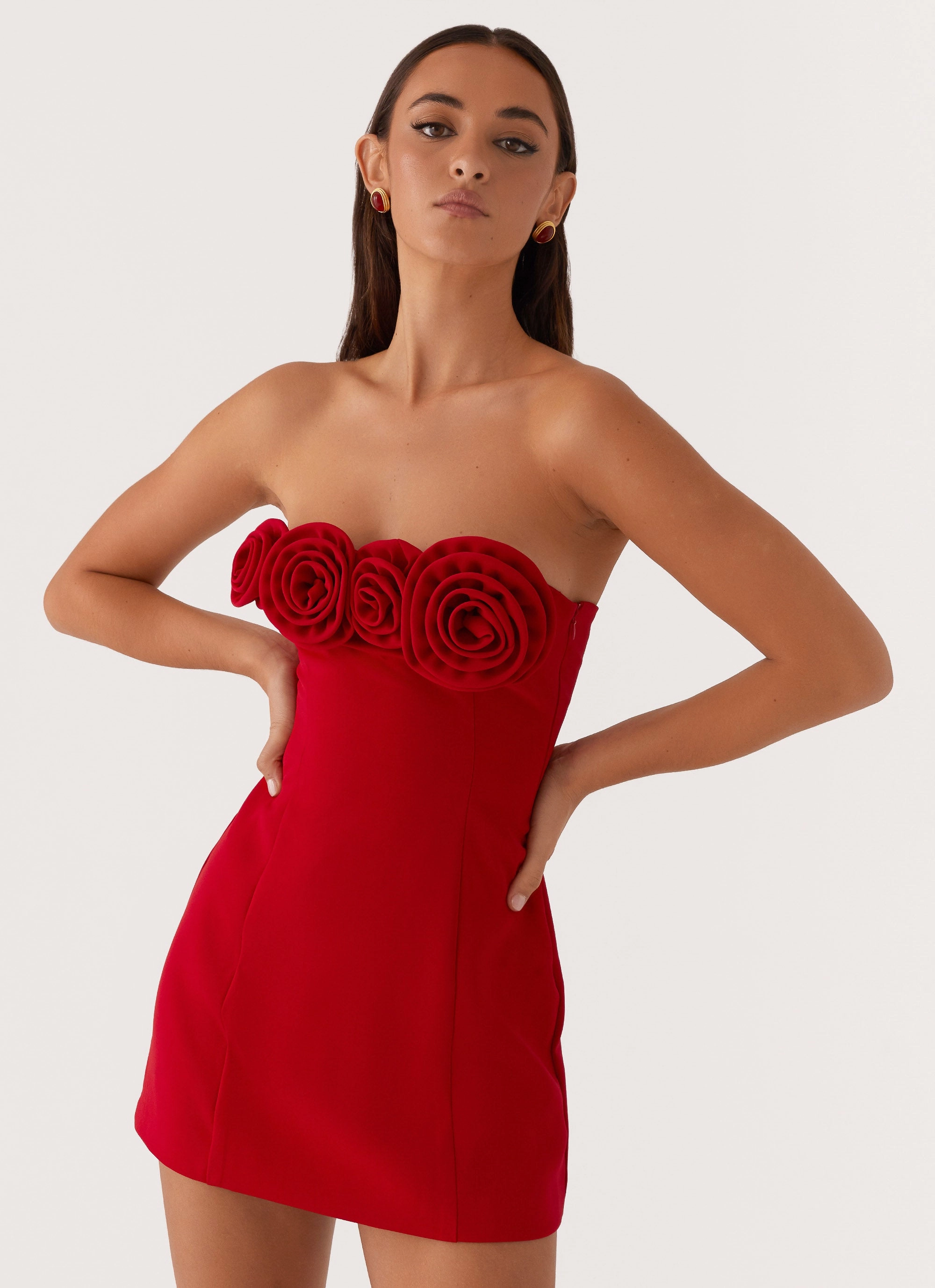 Ruffle-Detail Patsie Strapless Mini Dress - Red