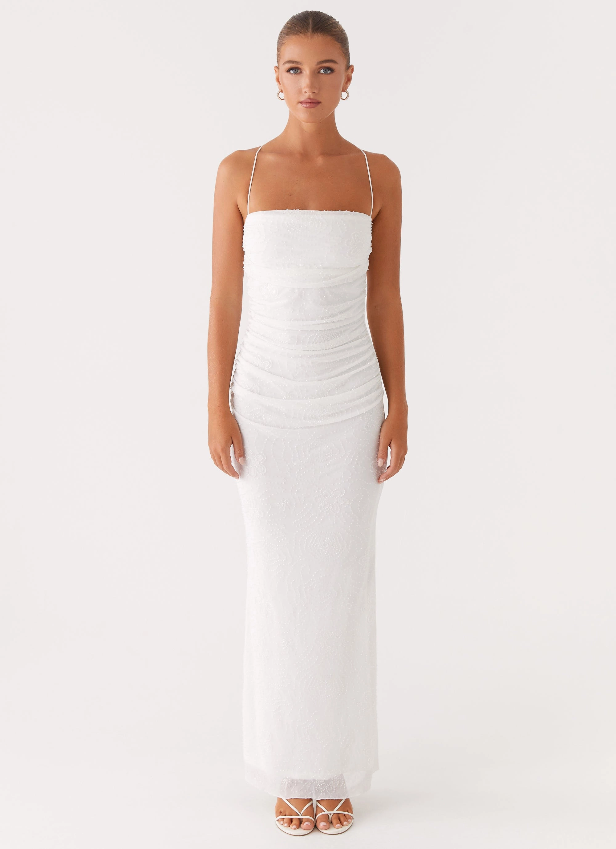 Chic and Flattering Classic knee-length dress Paxton Beaded Maxi Dress - White