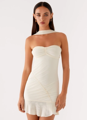 Pari Open Back Mini Dress - Ivory Chill Vibes Basic Warm