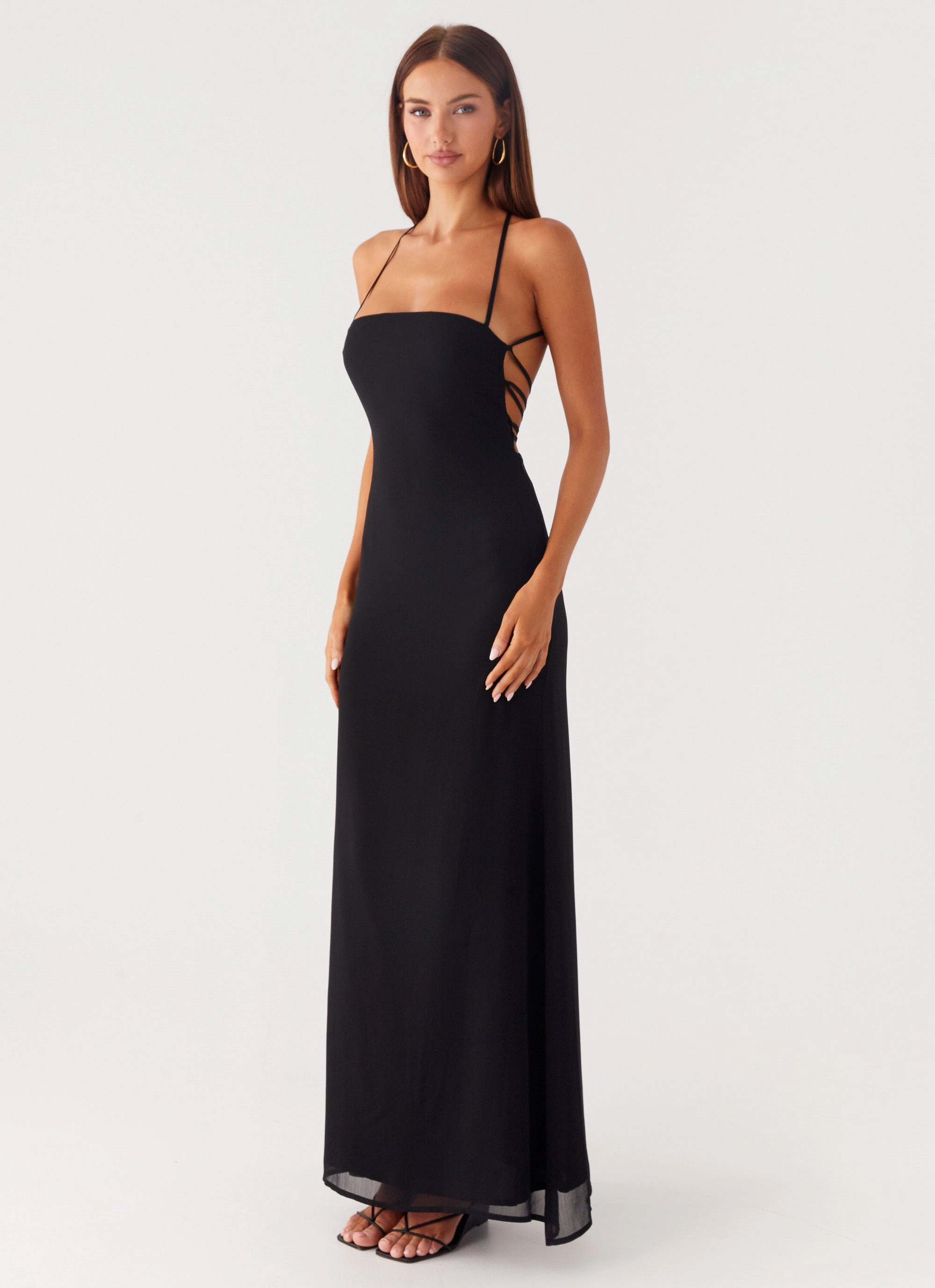 Peggy Maxi Dress - Black Sleeveless Floral Swing
