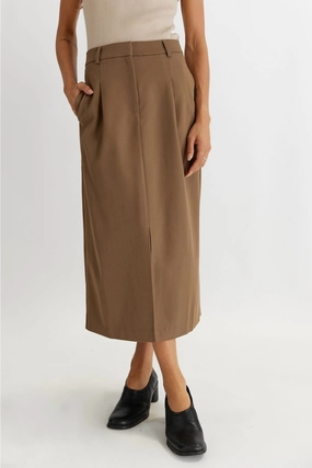 Contoured Waist Shirred Back PENNY TAILORED MIDI SKIRT