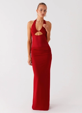 Billen Halter Maxi Dress - Red Farm Scene