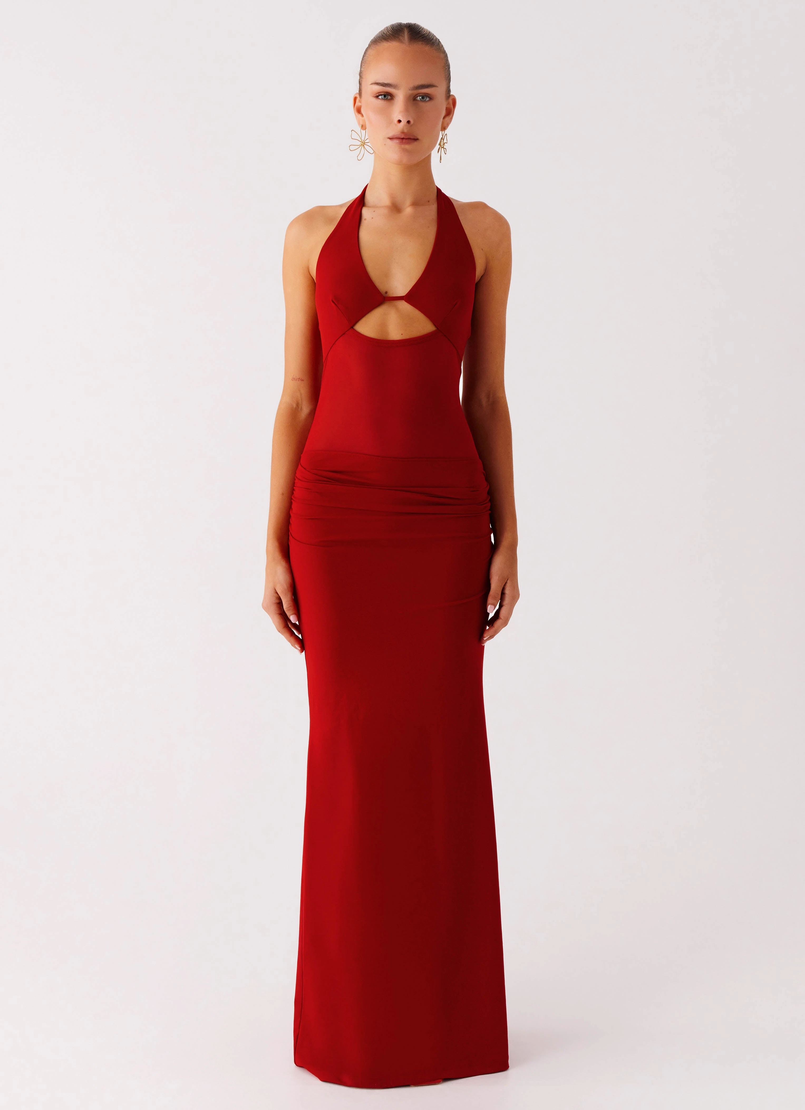Autumn Mood Billen Halter Maxi Dress - Red