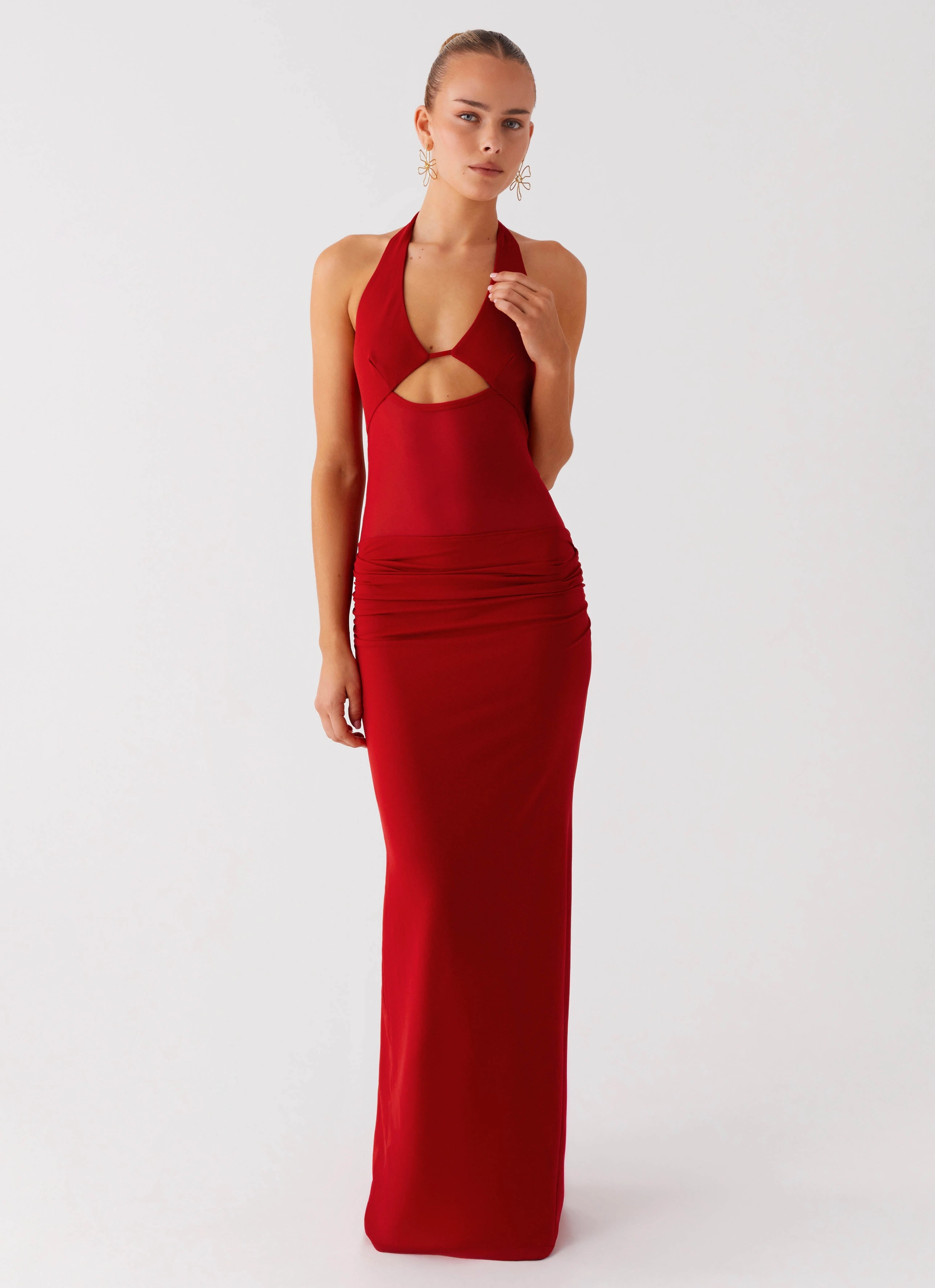 Billen Halter Maxi Dress - Red Farm Scene