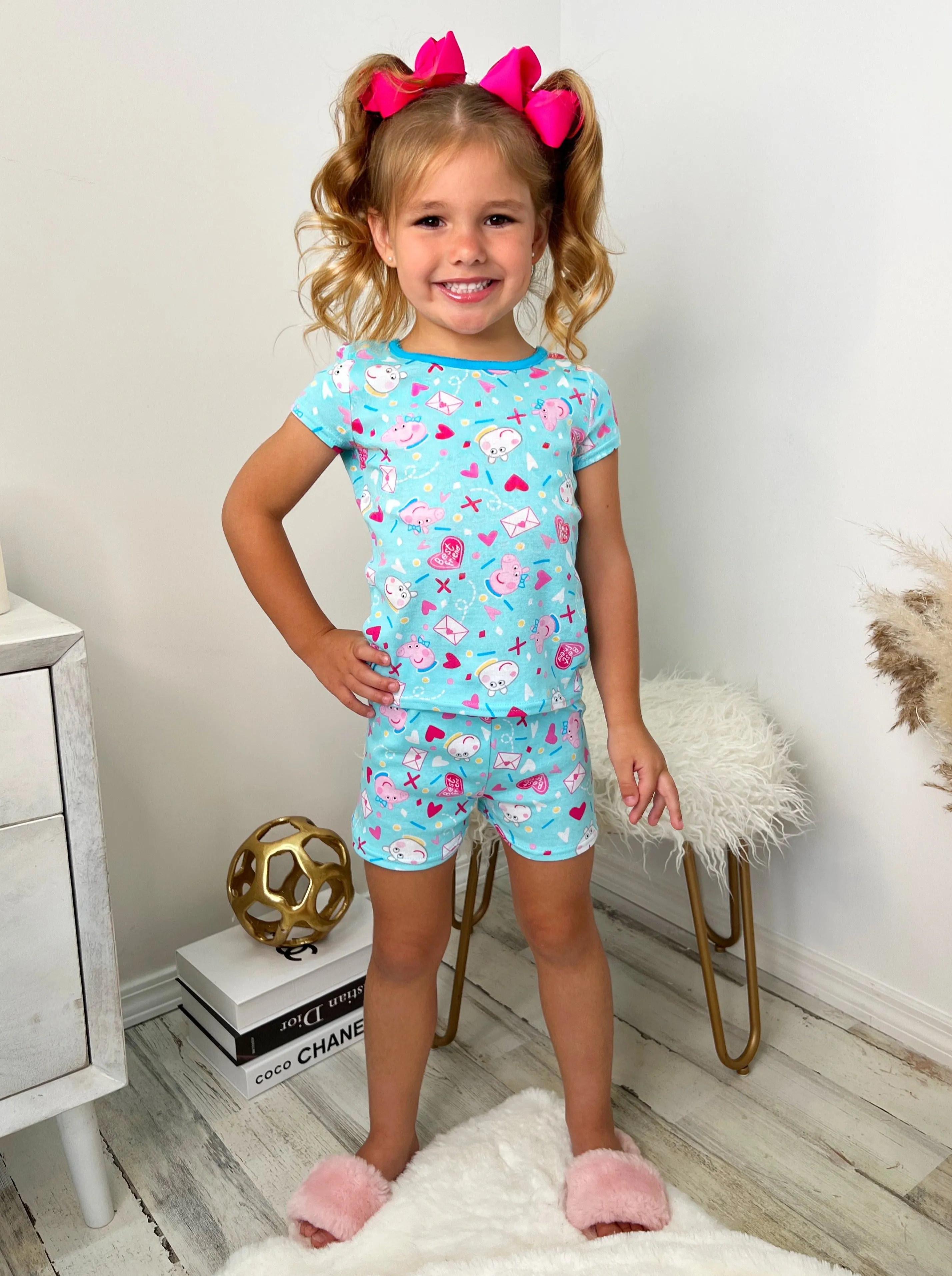 Peppa Pig Girls' Cotton Pajama, 4 Piece Sleepwear Set