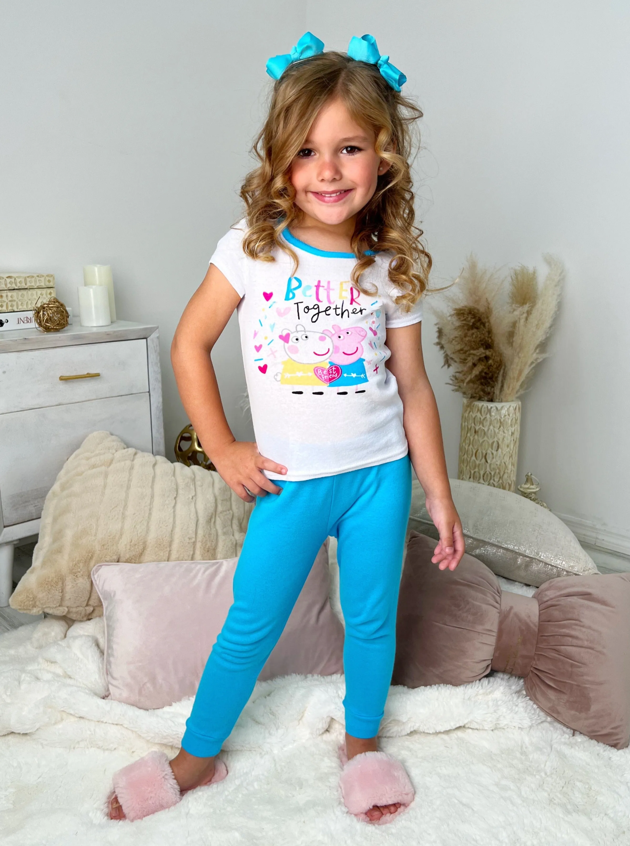 Peppa Pig Girls' Cotton Pajama, 4 Piece Sleepwear Set