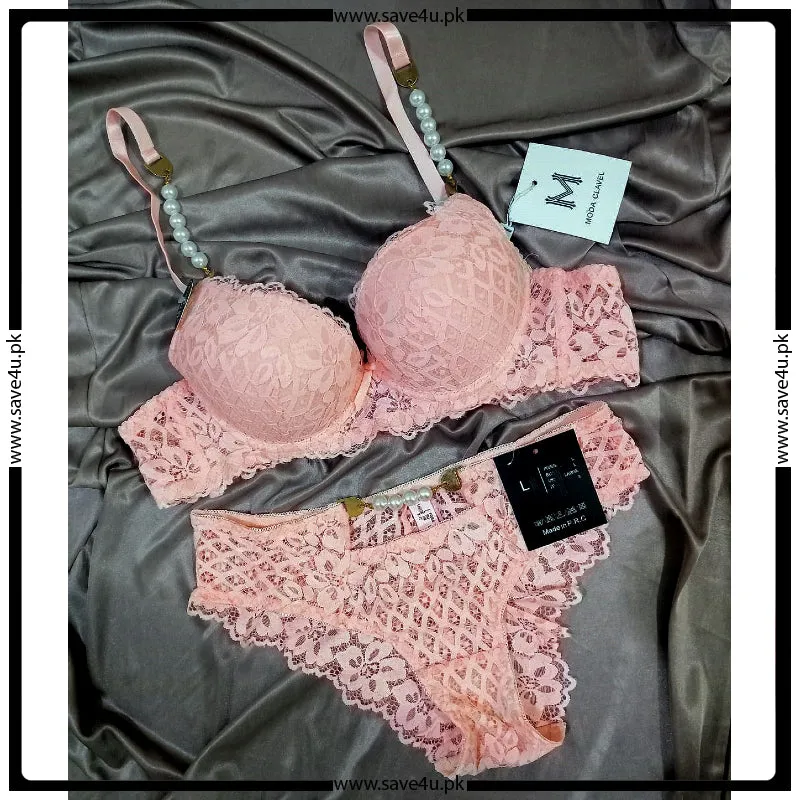 Peral Strips Full Lace Padded Push up Bra Set
