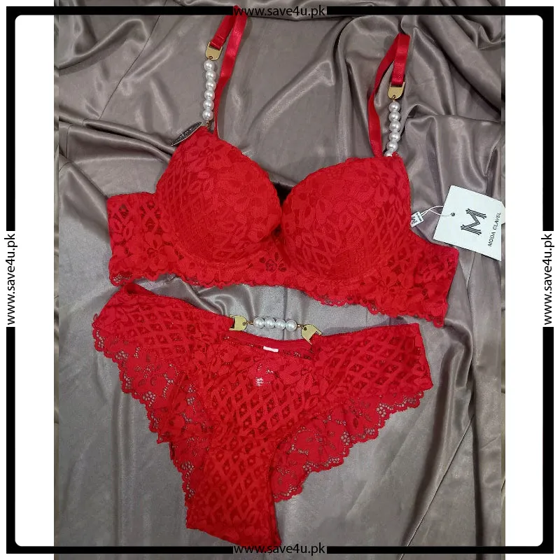 Peral Strips Full Lace Padded Push up Bra Set