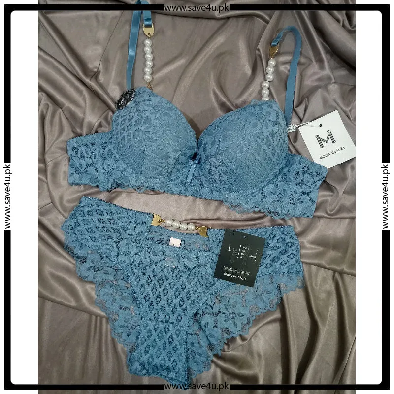 Peral Strips Full Lace Padded Push up Bra Set