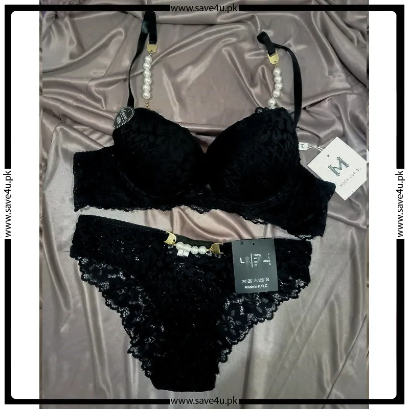 Peral Strips Full Lace Padded Push up Bra Set