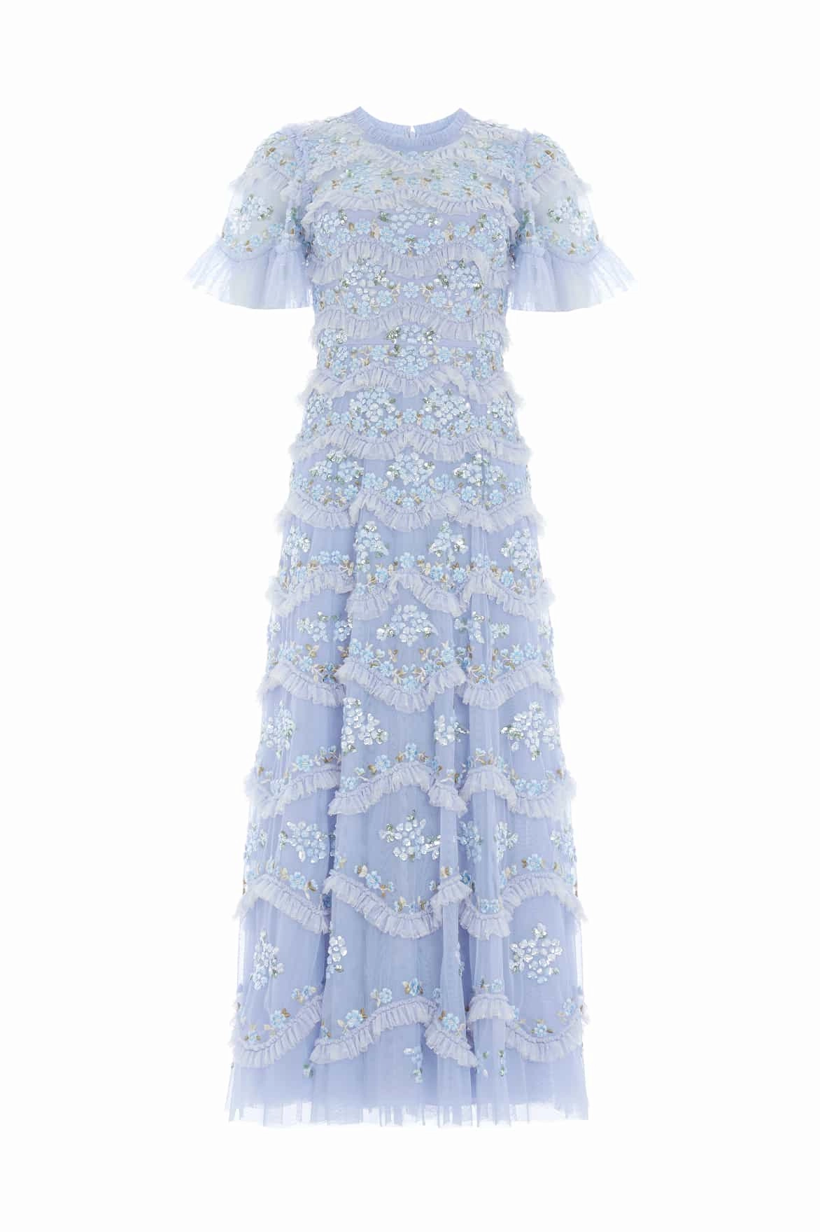 TearResistantFabric Collar Accent Daisy Wave Ankle Gown