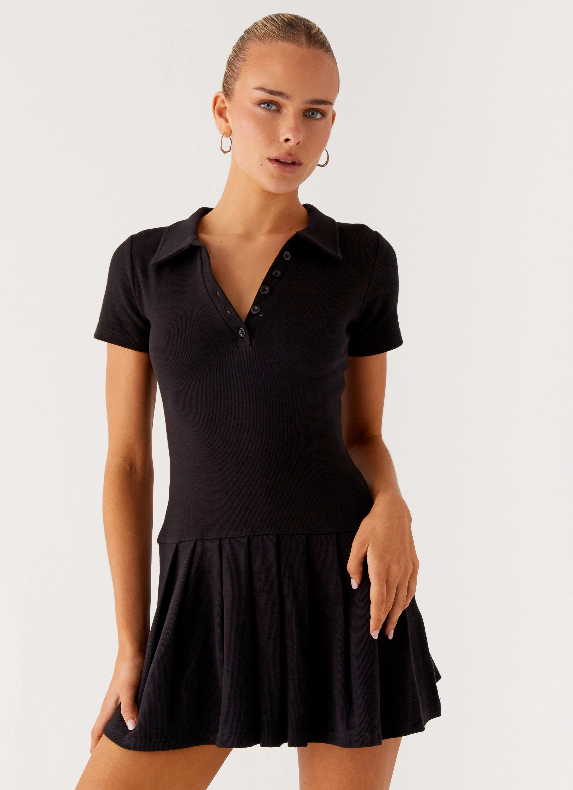 Joyful Look Asymmetric-Neck Alondra Mini Dress - Black