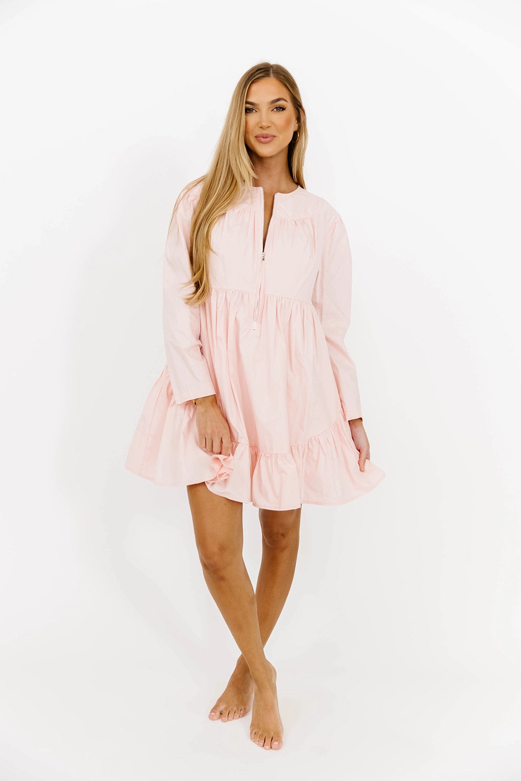 Cool Look Stylish Wear Ines Poplin Mini Dress with Zipper in Pink *Final-Sale*