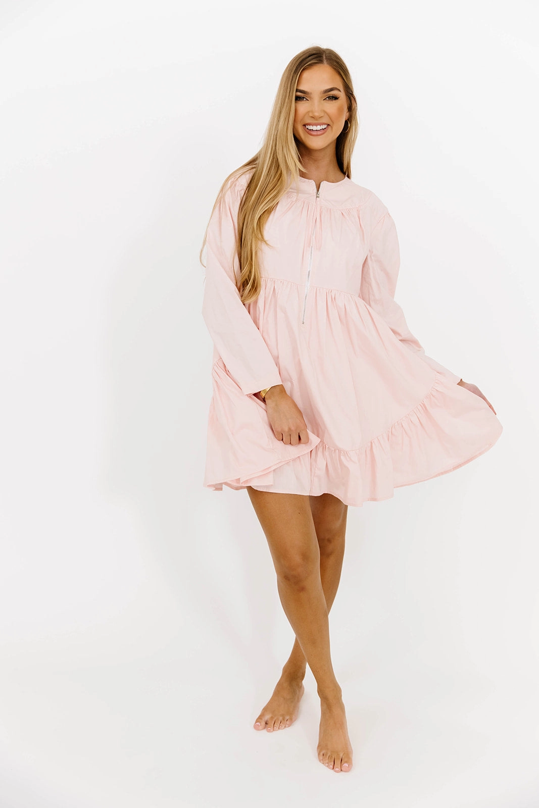 Travel-Pack Ines Poplin Mini Dress with Zipper in Pink *Final-Sale*