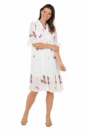 Peacock Feather Embroidered Tiered Dress Layered Form
