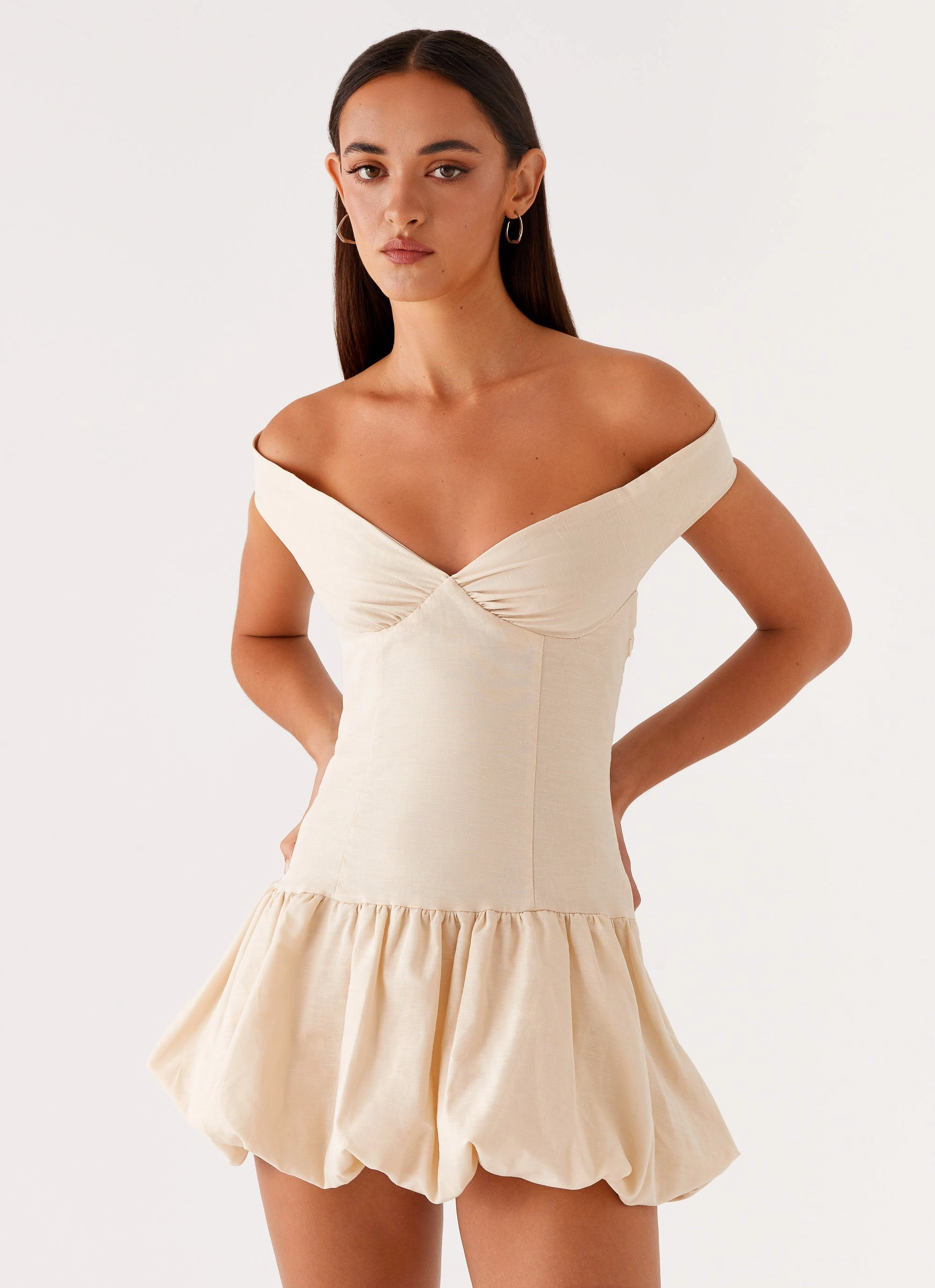 Cotton Skin Endless Romance Off Shoulder Mini Dress - Butter