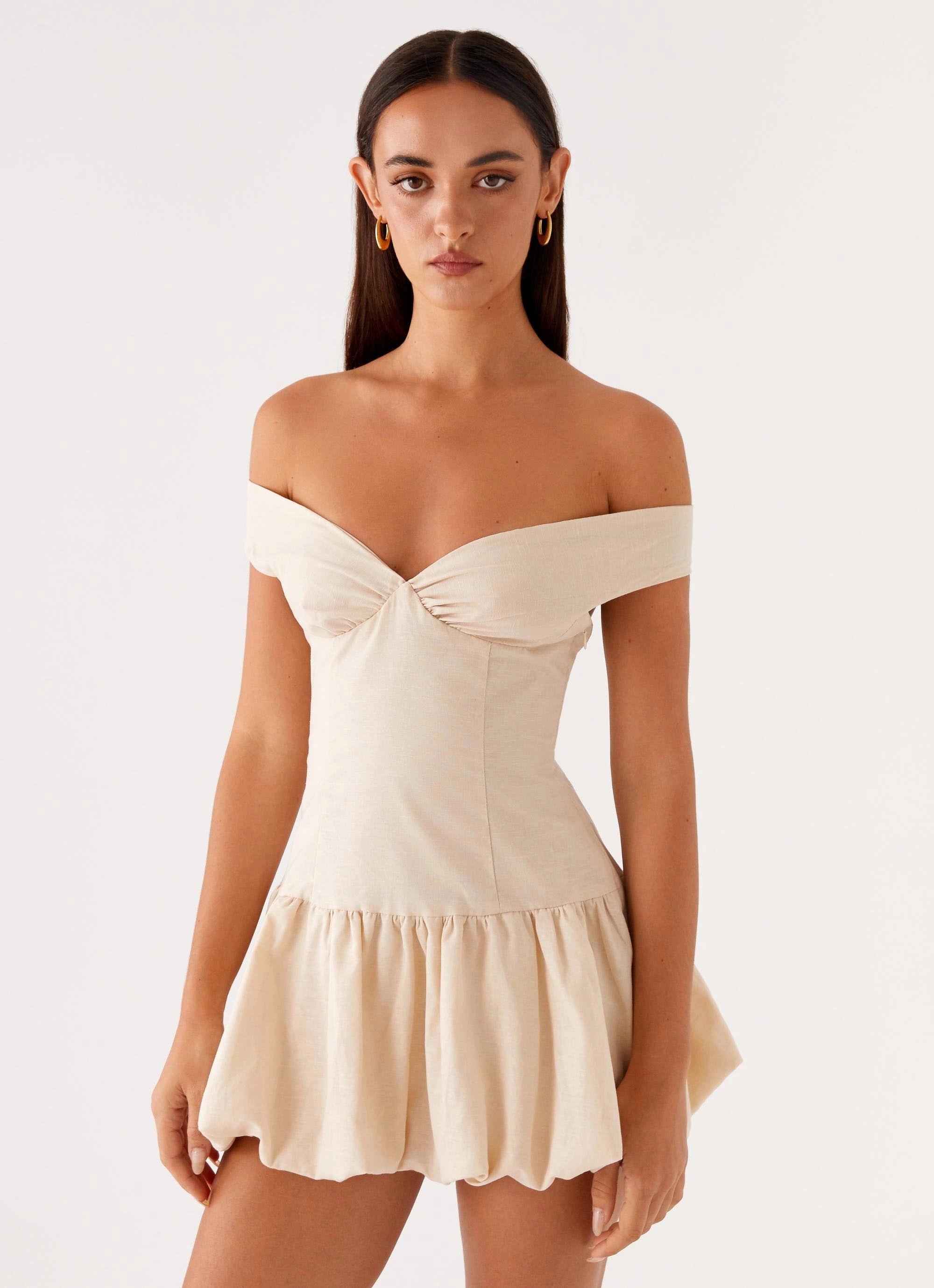 Cool Movement Wave Soft Endless Romance Off Shoulder Mini Dress - Butter
