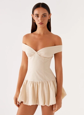 Cool Movement Wave Soft Endless Romance Off Shoulder Mini Dress - Butter