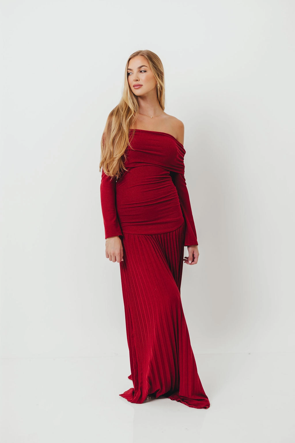 Lennox Long Sleeve Maxi Dress in Red Sophisticated Touch Timeless Appeal