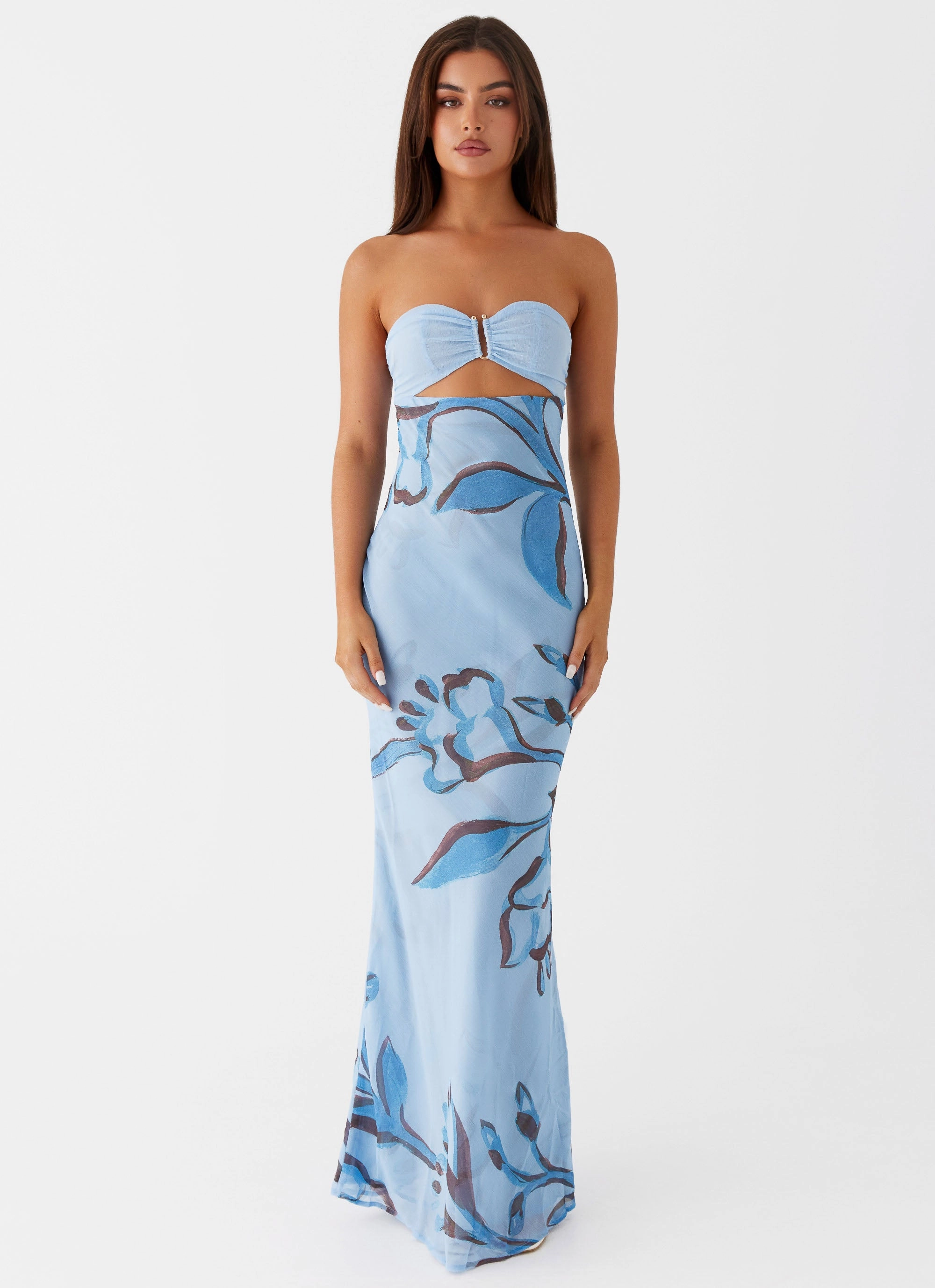 Tropicana Maxi Dress - Blue Floral Trendy Everyday Color-Blocked