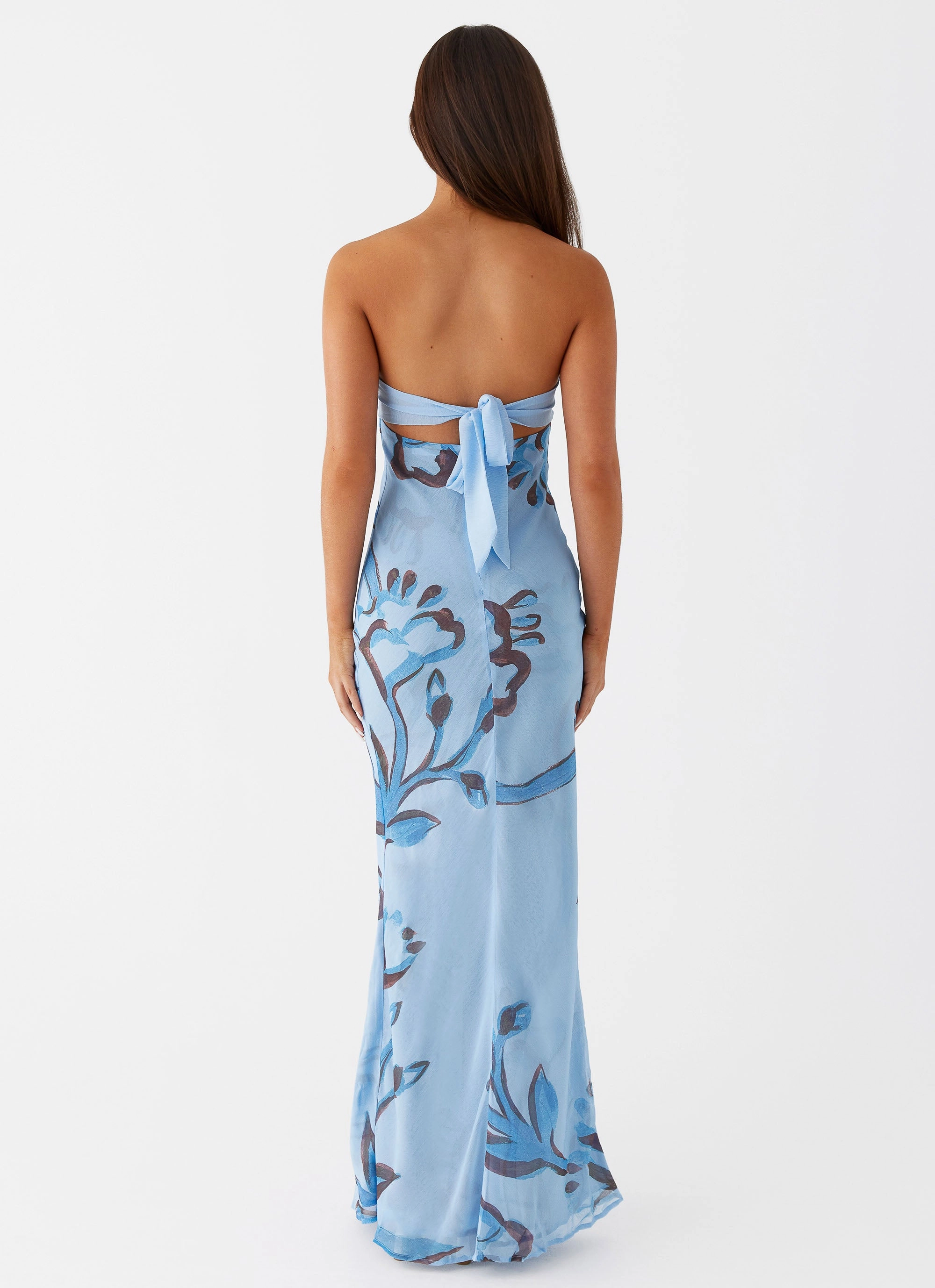 Satin Layers velvet feel Tropicana Maxi Dress - Blue Floral