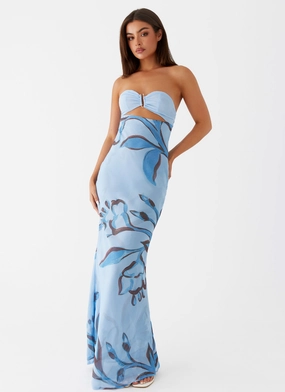 Tropicana Maxi Dress - Blue Floral Anti-Static-Finish Perfect Fit Wear
